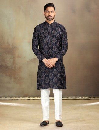 Navy nova silk kurta set with elegance