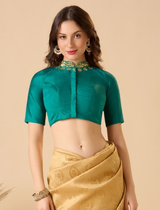 Rama green raw silk resham embroidered blouse
