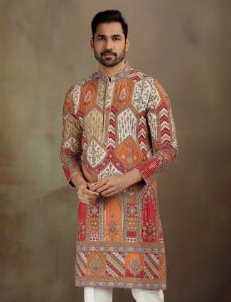 Red orange modal zardosi kurta set