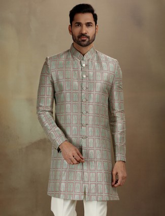 Sea green banarasi silk indo western set
