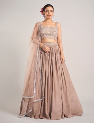 Beige silk elegant wedding lehenga choli for women