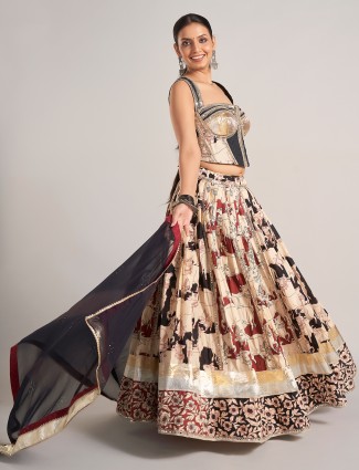 Black & cream silk zardosi work navratri chaniya choli