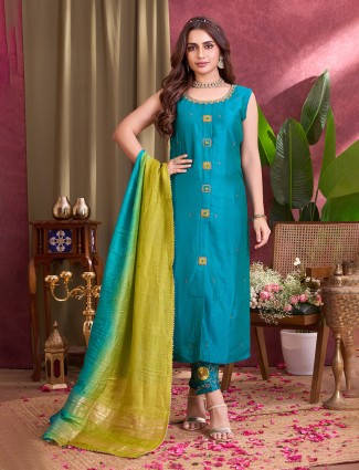 Blue silk salwar suit perfect for festive celebrations