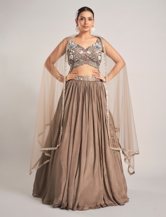 Dark beige silk lehenga choli for wedding