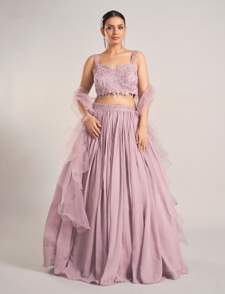Lilac purple georgette lehenga choli with cutdana work