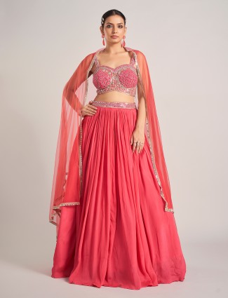 Pink silk elegant wedding lehenga choli with dupatta