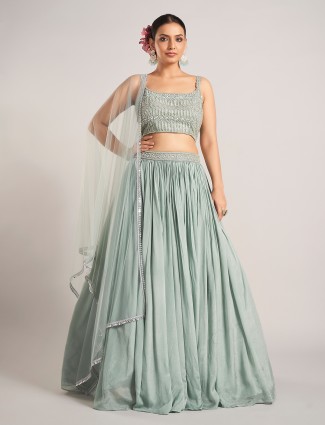 Silk reception wear lehenga choli in pista green