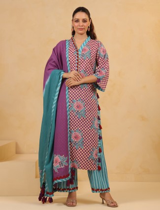 Purple silk kurti set with coin embellishments