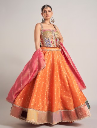Rust orange silk chaniya choli for navratri
