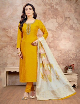 Radiant yellow silk salwar suit with sequins embellishment