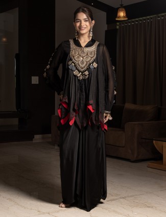 Classic black crepe indo-western suit for women