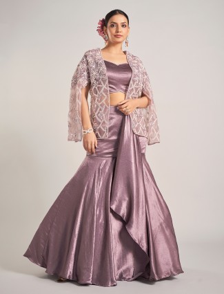 Dark purple embellished jacket indowestern