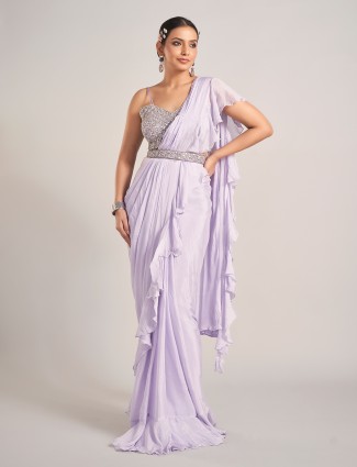 Lavender tissue silk reception saree
