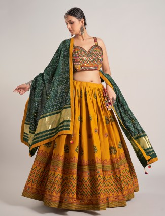 Mustard yellow silk garba nights chaniya choli