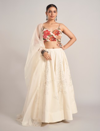 Off white silk navratri chaniya choli with print choli