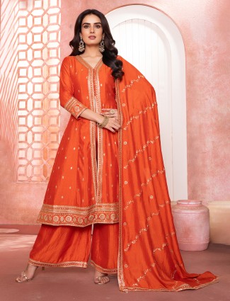 Orange silk palazzo suit for women