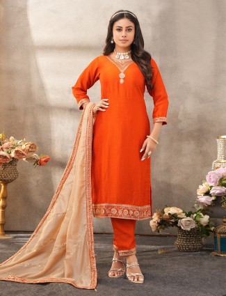 Orange silk salwar suit for women