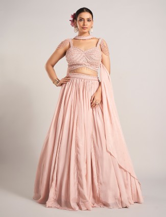 Peach silk lehenga choli for glamorous wedding look