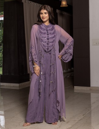 Stylish purple georgette palazzo suit for party wear
