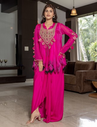 Graceful rani pink crepe indo-western suit for women