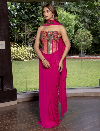 Rani pink net indowester suit for women