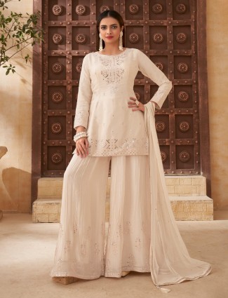 White georgette palazzo suit for women festive wear