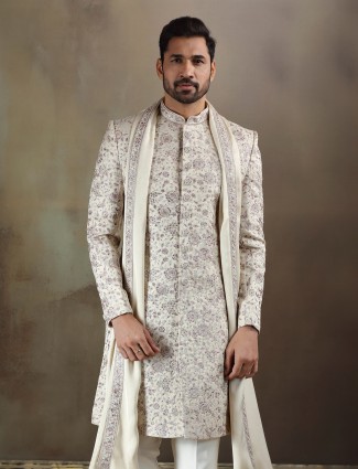 Beige tava silk Sherwani with dupatta and pant