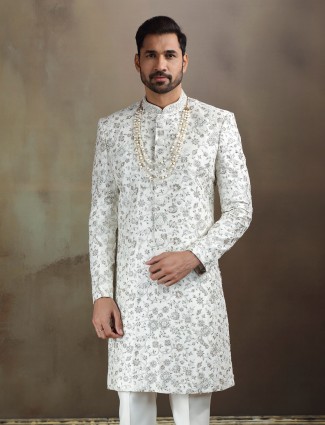 Cream tava silk sherwani with pant