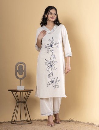 Beige cotton kurti palazzo set