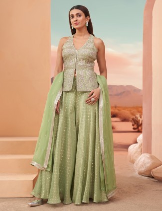 Light green silk palazzo salwar suit with dupatta