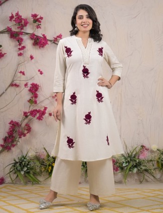 Off white cotton silk kurti palazzo set