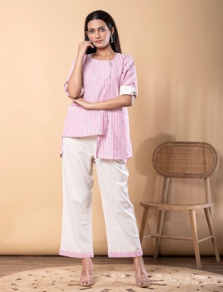 Pink cotton silk striped co ord set