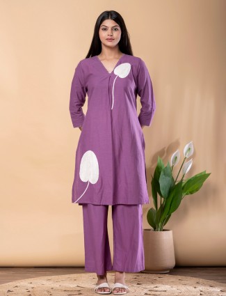Purple cotton silk kurti palazzo set