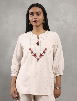 Beige cotton kurti with embroidery