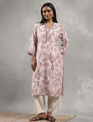 Beige cotton printed kurti for women