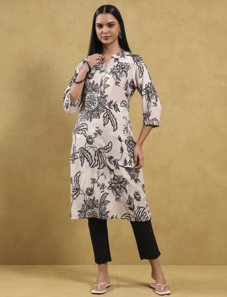 White printed cotton kurti for women casual wear