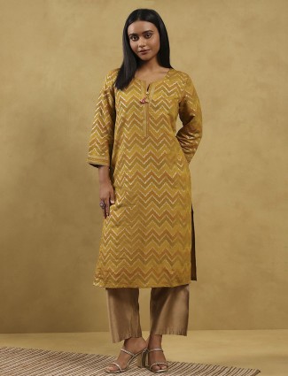 Yellow cotton silk casual kurti for women