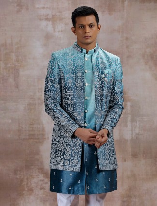 Blue shaded silk indo western