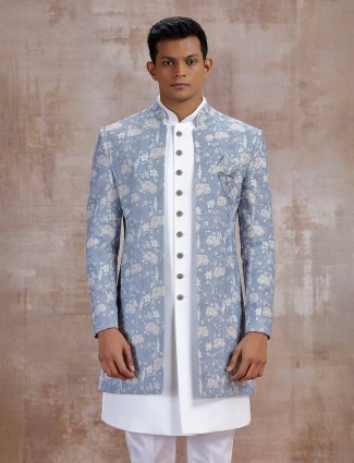 Grey terry rayon indo western for men