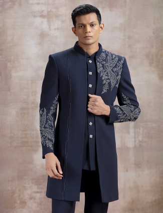 Navy terry rayon indo western for men