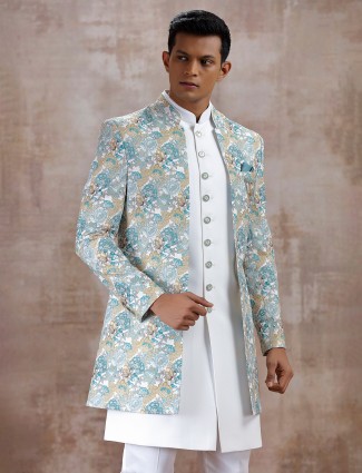 Off white and blue indo western