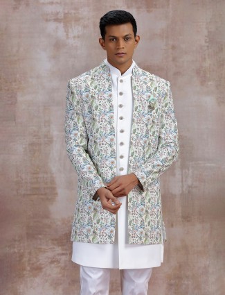 Off white printed jacket style indo western