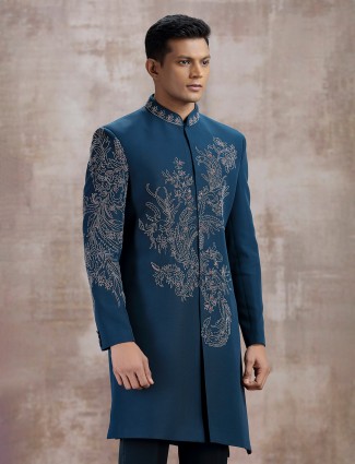 Rama blue terry rayon men indo western for wedding