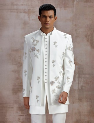 White terry rayon indo western jacket style