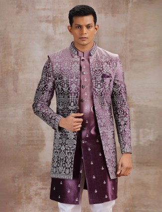 Wine silk indo western jacket style