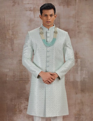 Mint blue silk sherwani for wedding celebration