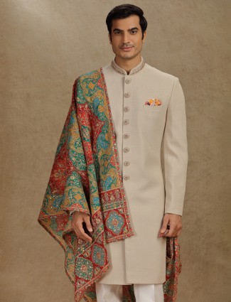 Beige terry rayon indo western with dupatta