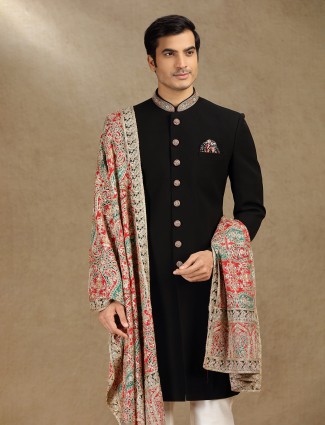 Black terry rayon men indo western with dupatta