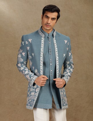 Dark grey cotton indo western