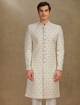 Cream silk sherwani for groom wear